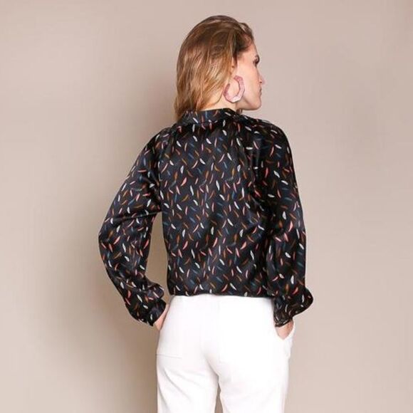 Tucker Long Sleeve Polo Blouse Space Cake Silk Top - Picture 2 of 10